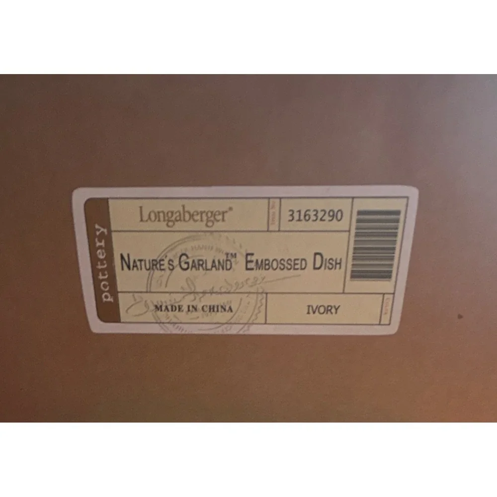 Longaberger Nature's Garland Embossed Dish Ivory Ceramic Rectangular Boxed